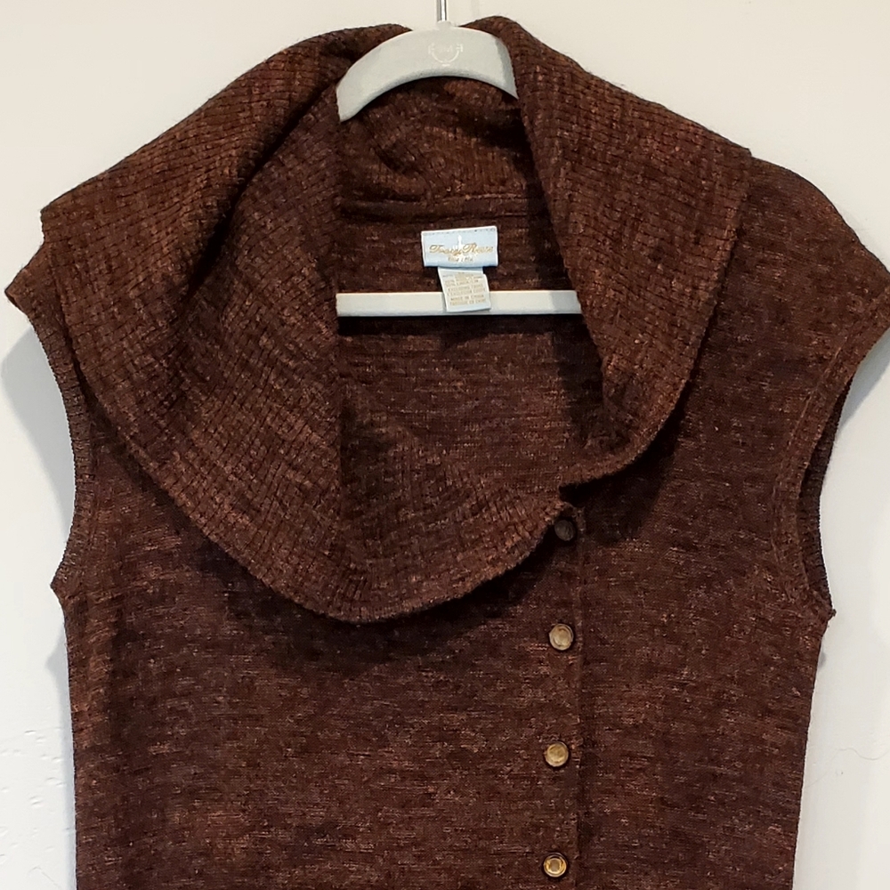 Tracy Reese Wool/Linen Cranberry Black Longline Vest Cardigan Sweater, Med, EUC - Picture 6 of 16